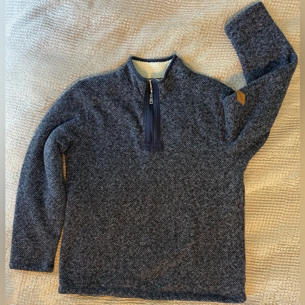 Orvis Sherpa Lined Quarter Zip Sweater Pullover Mens M Blue Textured Fleece